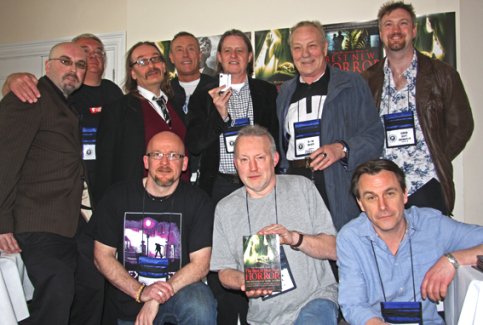The Mammoth Book of the Best of Best New Horror launch. Back row: Mark Samuels, Ramsey Campbell, Kim Newman, Christopher Fowler, Paul McAuley, Brian Lumley and Simon Kurt Unsworth.  Front row: Tim Lebbon, Stephen Jones and Michael Marshall Smith. (Lisa Tuttle disappeared somewhere!)